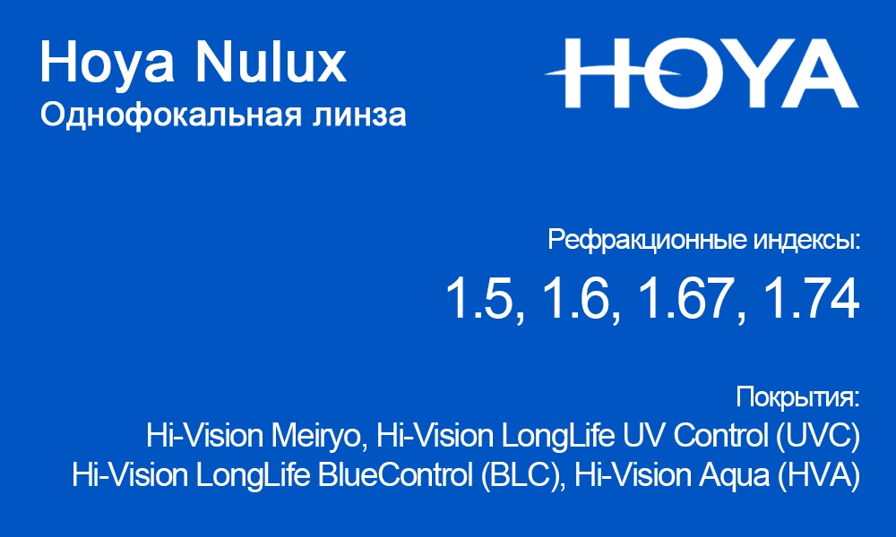 Однофокальные линзы Hoya Nulux